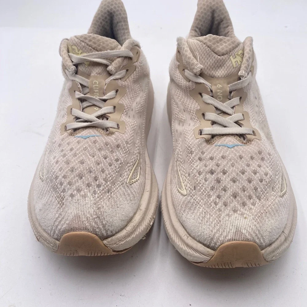 Hoka Clifton 9 Running Shoes Womens 7.5 Sand Beige Mesh Lightweight Sneakers SEO